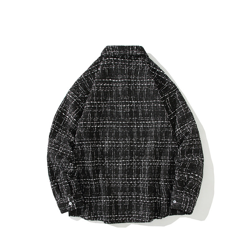 Men's Structured Boucle Shirt Jacket with Check Jacquard and Casual Fit Chichicherry