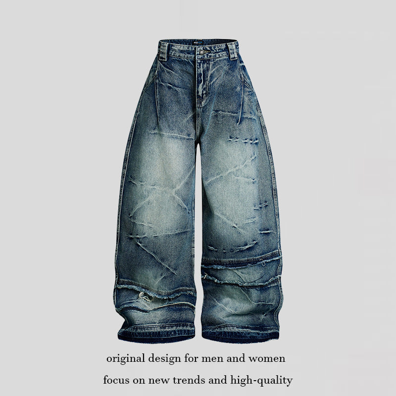 Women wide-cut high-waisted denim culotte pants with used effect and abrasion effects Chichicherry