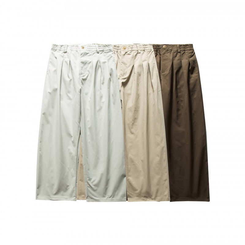 Unisex Wide Pleated Trousers with Elastic Waistband and Creases Chichicherry