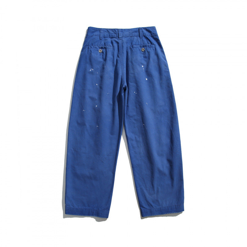 Men's Wide Workwear Pants with High Waist, Patch Pockets and Paint-Splatter Design Chichicherry