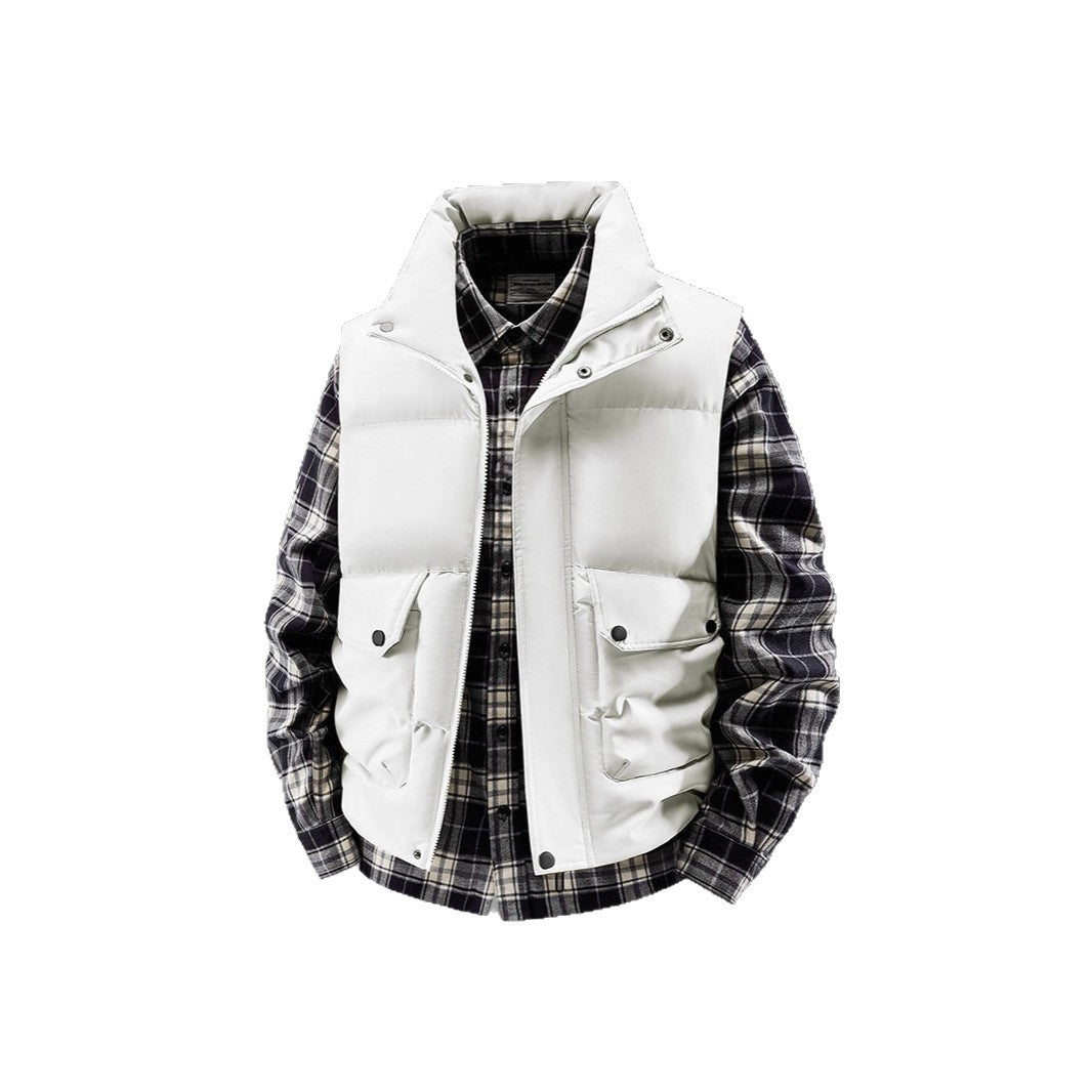 Men's Padded Quilted Vest with Utility Pockets and High Standing Collar Chichicherry