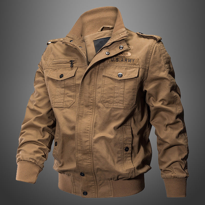 Men's Short Blouson Canvas Field Jacket with Shoulder Epaulettes, Chest Flap Pockets, and Ribbed Hem Chichicherry