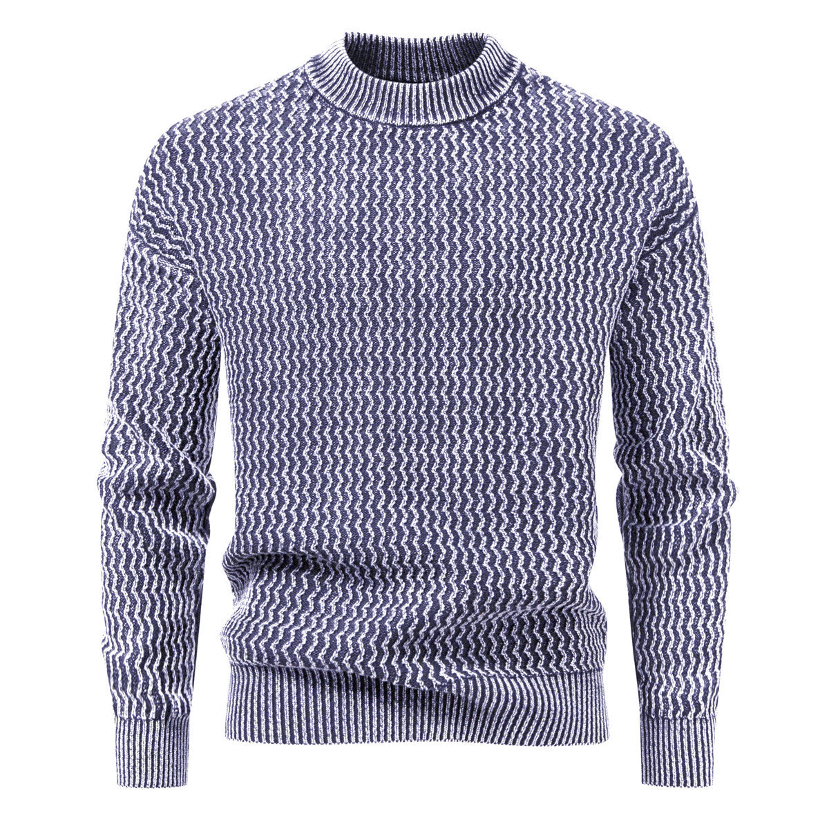 Men's Structured Fine Knit Sweater with Stand-Up Collar and Zigzag Pattern Chichicherry