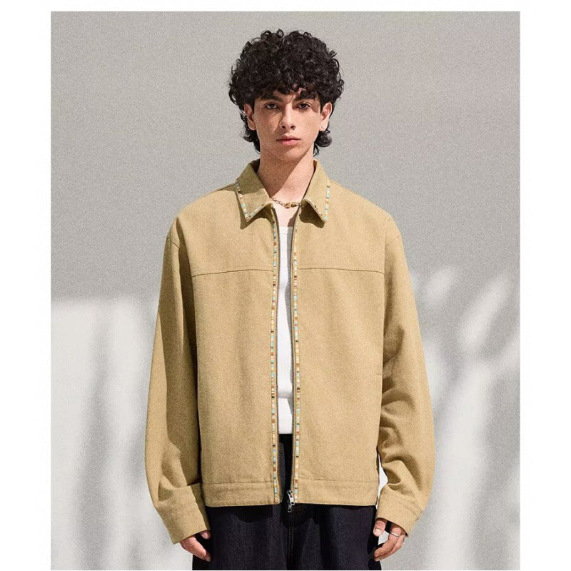 Herren Leichte Blousonjacke mit kontrastierter Zierband-Blende Chichicherry