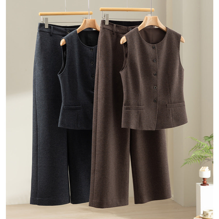 Women's Wide High Waist Wool Blend Culotte Pants with Pleat Chichicherry