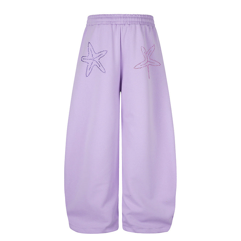 Women's Extra Wide Palazzo Jogger Pants with Drawstring Waistband, Adjustable Hem and Rhinestone Lettering Chichicherry