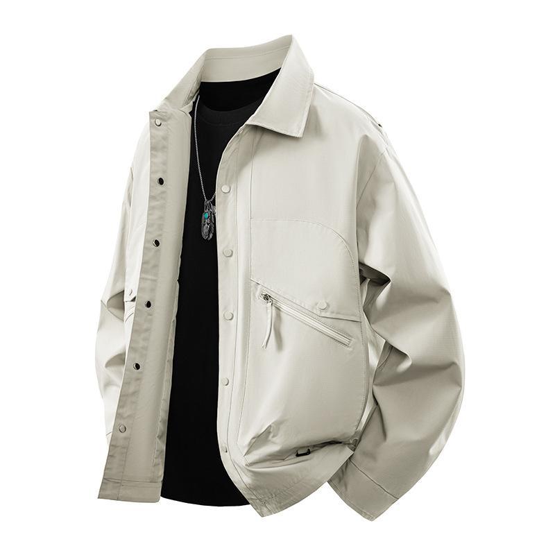 Men's overshirt coach jacket in urban utility style with snap button placket and angled zip pocket Chichicherry