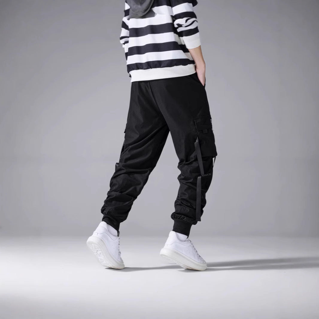 Men's tapered utility cargo pants in jogger style with multiple pockets, drawstring & elastic ankle cuffs Chichicherry