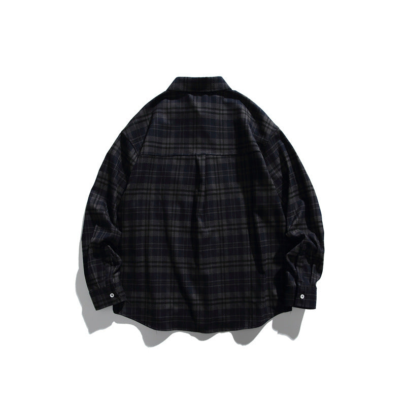 Unisex Loose Check Flannel Shirt in Wide Cut with Raglan Sleeves and Breast Flap Pocket Chichicherry