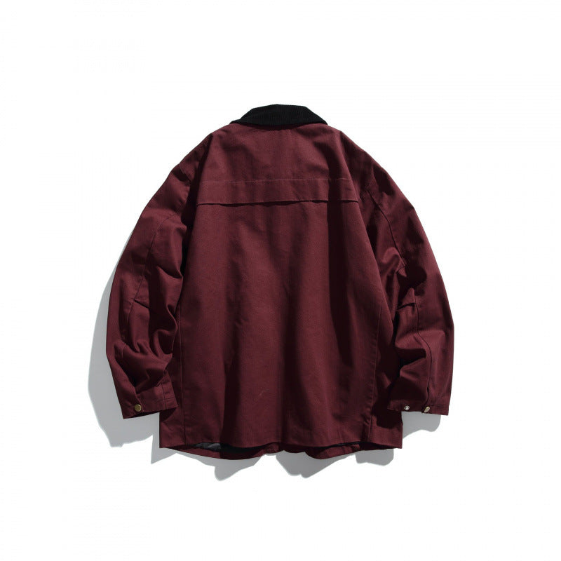 Men's Canvas Chore Jacket with Cord Collar and Snap Front Chichicherry
