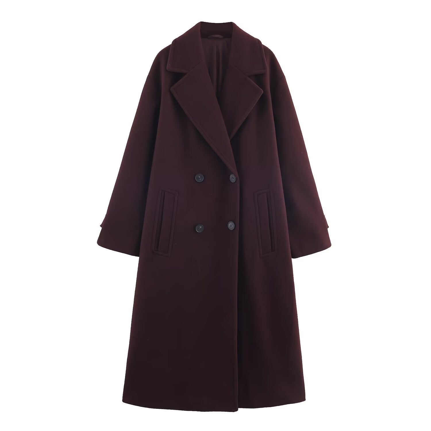 Women's Double-Breasted Oversized Coat with Notched Lapels and In-seam Pockets Chichicherry