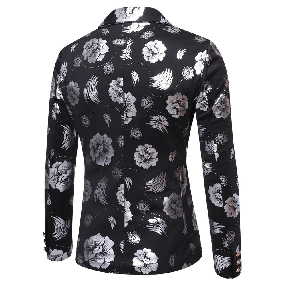 Men's Tailored Satin Blazer with Floral Jacquard and Shawl Collar Chichicherry