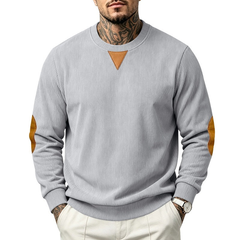 Men's ribbed knit sweatshirt with elbow patches and ribbed round neck Chichicherry