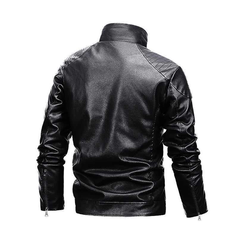 Men's Aviator Leather Look Blouson with Sherpa Collar and Asymmetric Double Zipper Chichicherry
