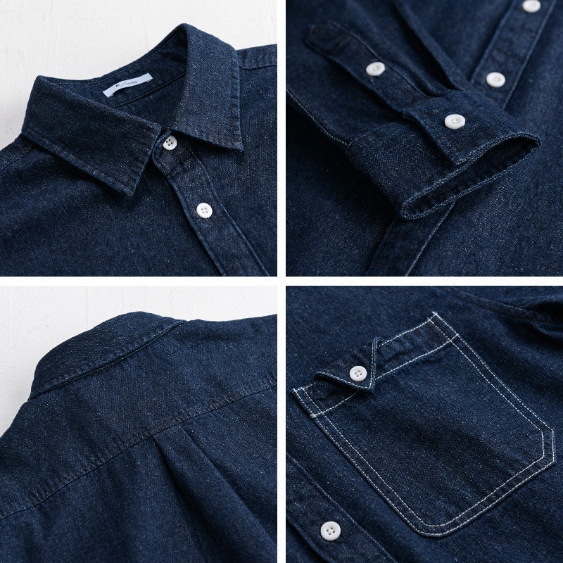 Men's denim overshirt in shirt jacket style with patch chest pocket and relaxed fit Chichicherry