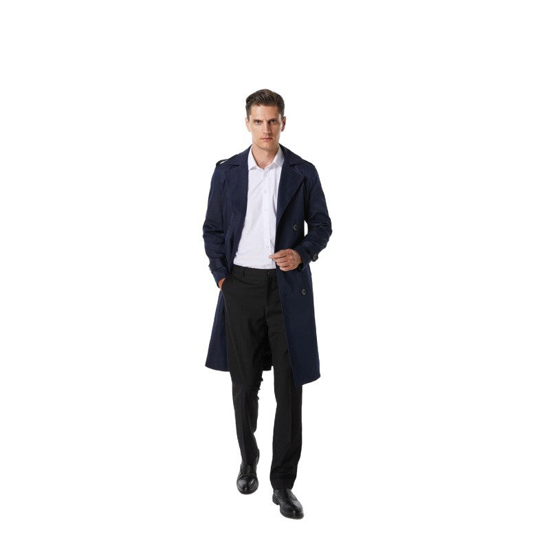 Men's Knee-Length Trench Coat in Classic Double-Breasted with Shoulder Straps and Waist Belt Chichicherry