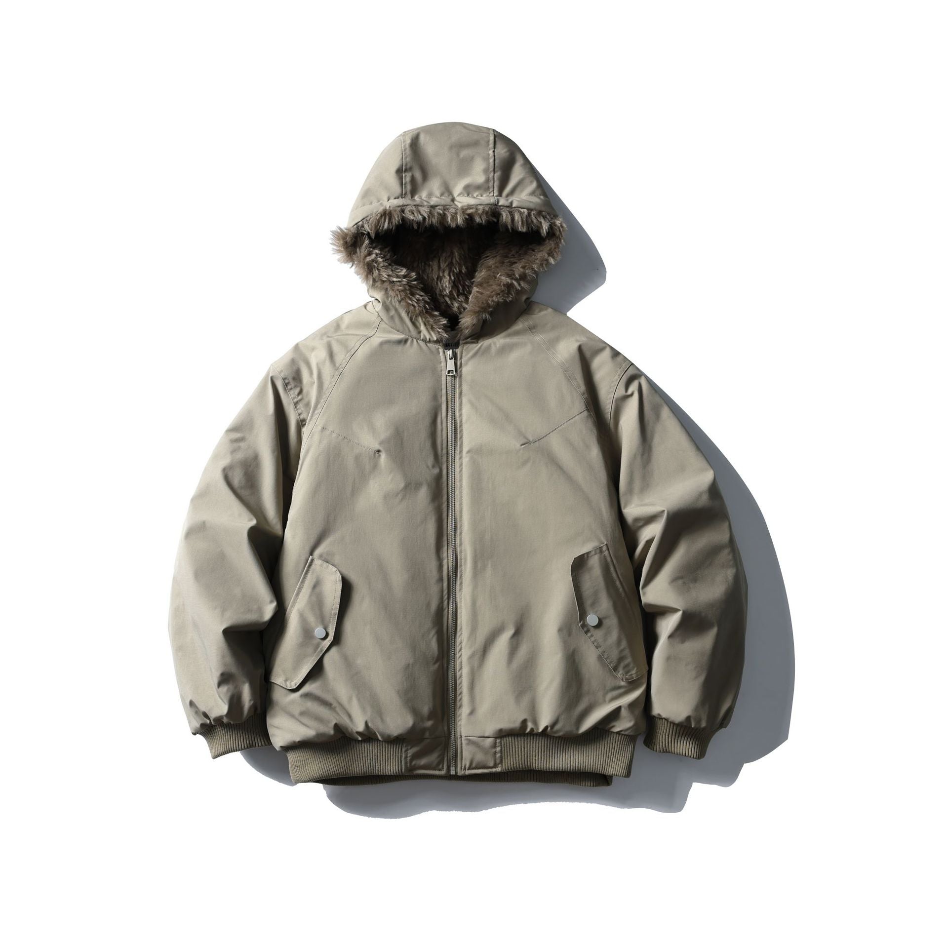 Unisex Boxy-padded short jacket with hood and faux fur trim Chichicherry