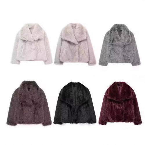 Women Short Faux Fur Jacket with Voluminous Shawl Collar Chichicherry