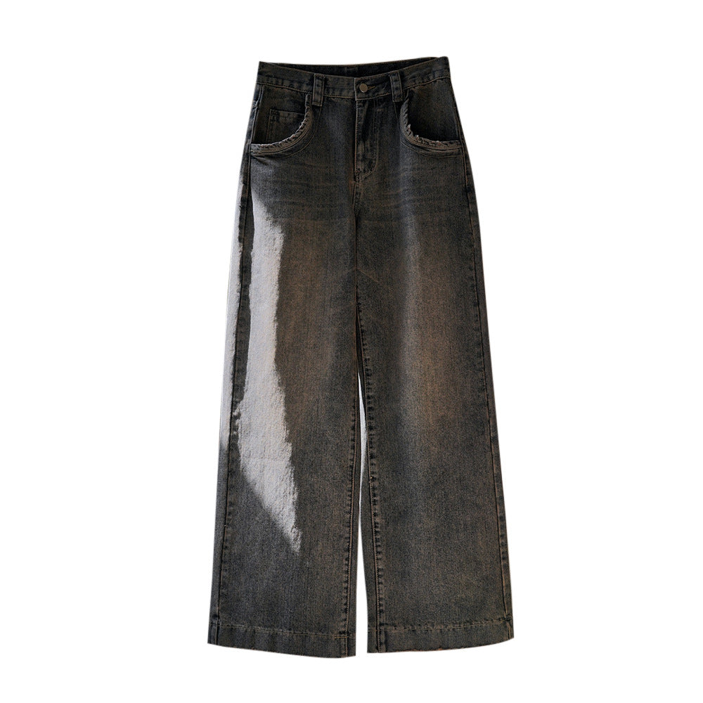 Women Wide High-Waist Denim Baggy Jeans with Extra Long Legs and Washed Used Look Chichicherry
