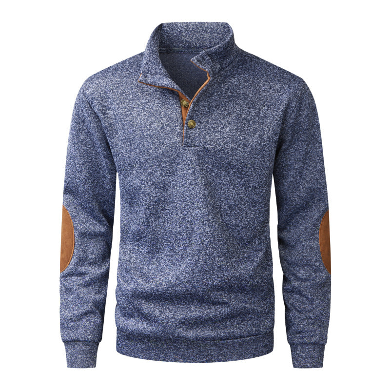 Men's knit sweater with standing collar, button placket & elbow patches Chichicherry