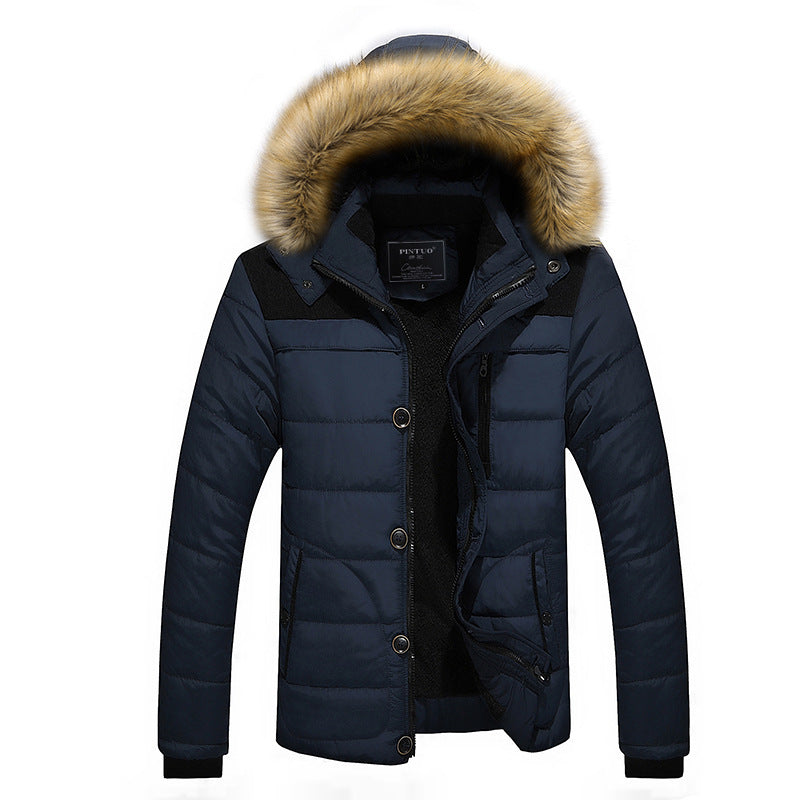 Men's insulated quilted parka with removable hood trim and windproof front Chichicherry