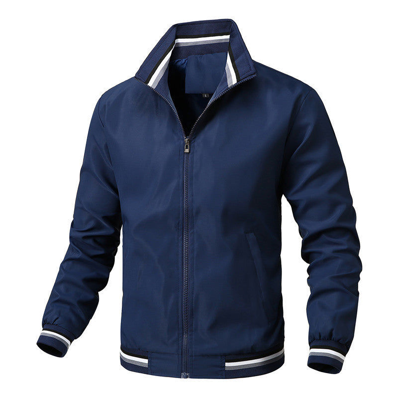 Men's Sporty-Light College Bomber Jacket with Ribbed Collar and Stripe Details Chichicherry