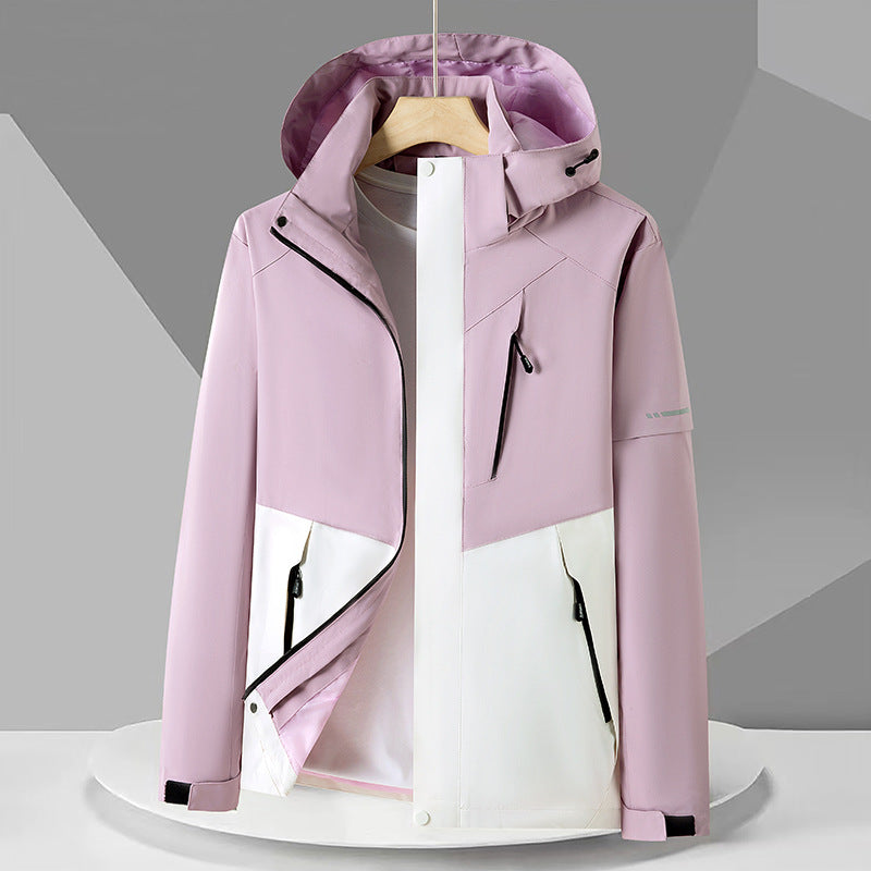 Men's Water-Repellent Softshell Outdoor Jacket with Hood, Multiple Zipper Pockets and Contrasting Panels Chichicherry