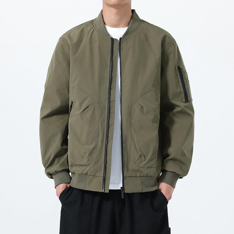 Men's Lightweight Bomber Jacket in Utility Style with Arm Pocket and Ribbed Cuffs Chichicherry
