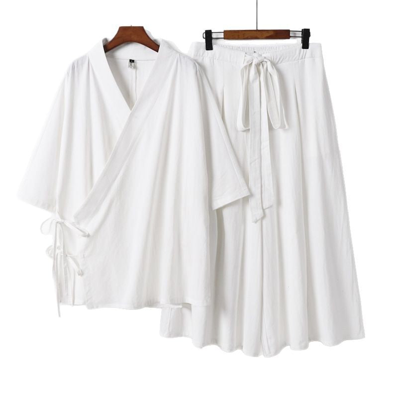 Women's Kimono Loungewear Set made of light viscose with wrap top and wide culotte skirt Chichicherry