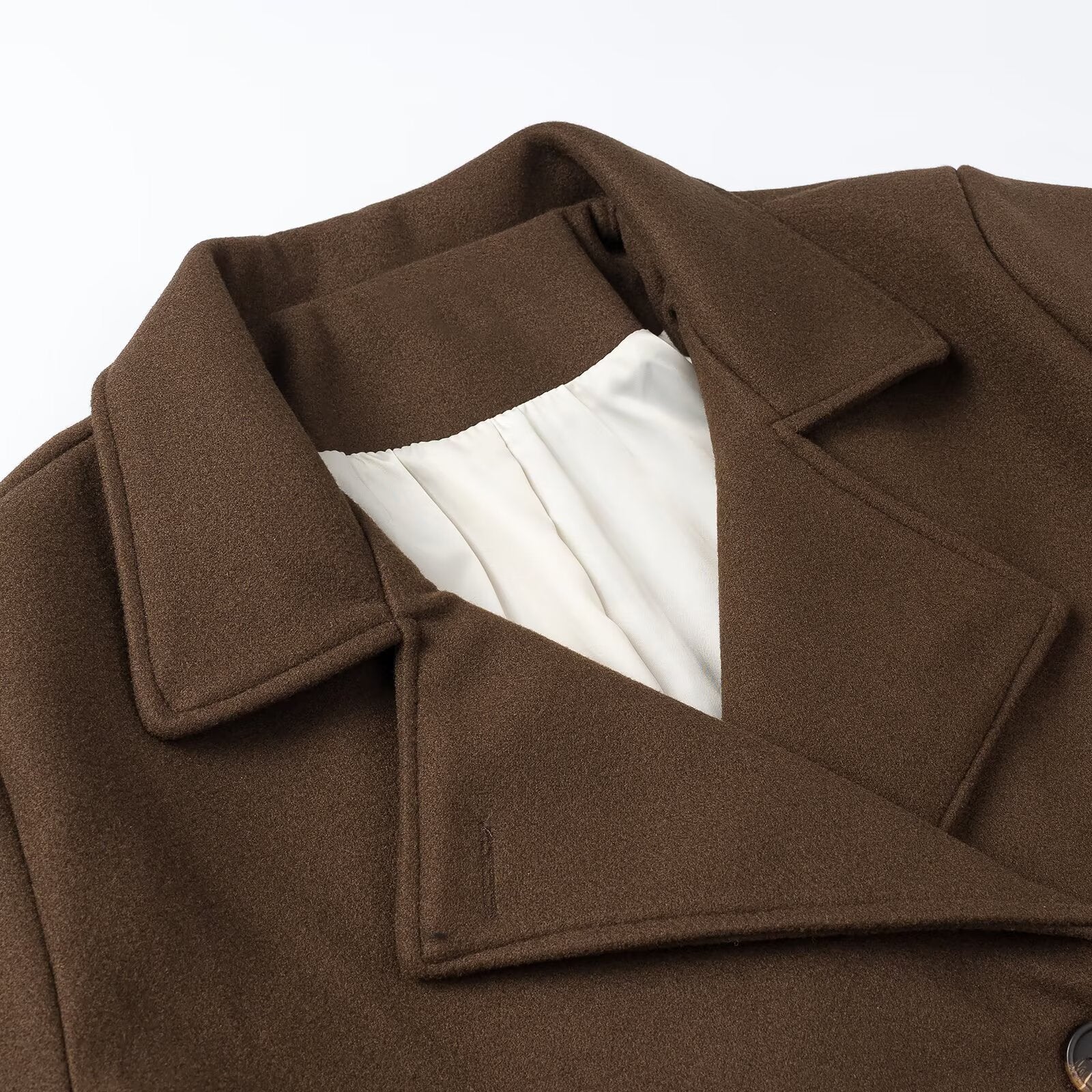 Women Short Double-Breasted Wool Blend Peacoat with Wide Lapels Chichicherry
