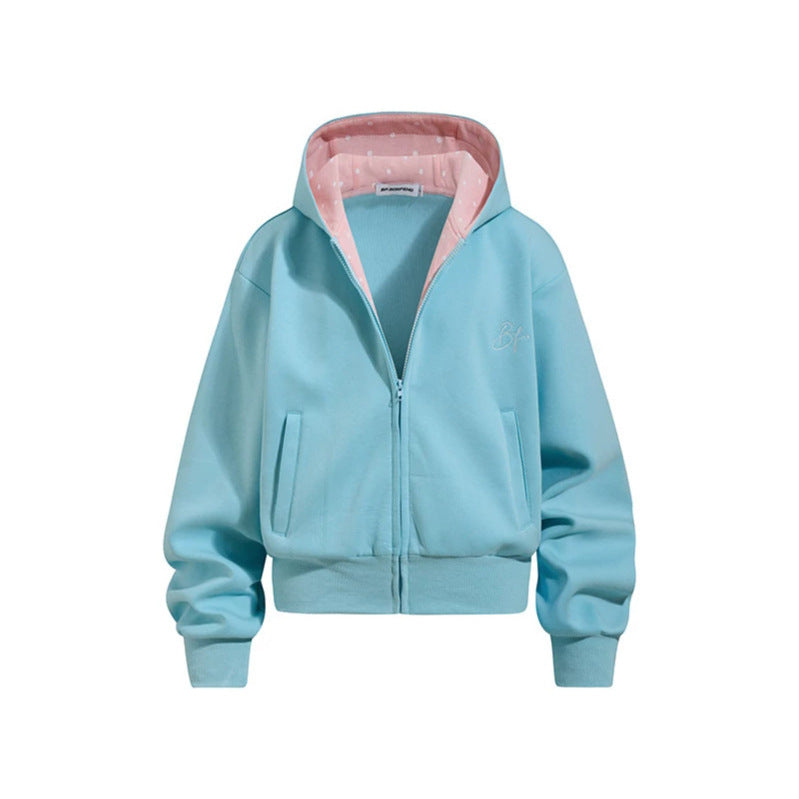 Women's Cropped Hoodie Sweat Jacket with Zipper, Lined Hood and Ribbed Cuffs Chichicherry