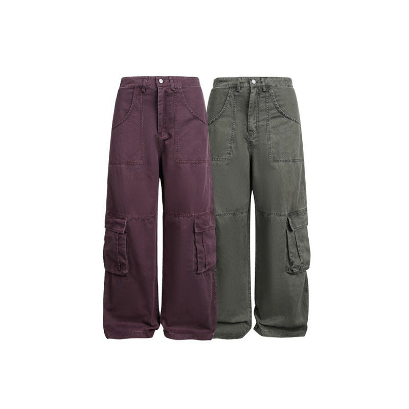 Women's Baggy Cargo Pants with High Waist, Large Flap Pockets and Reinforced Seam Panels Chichicherry