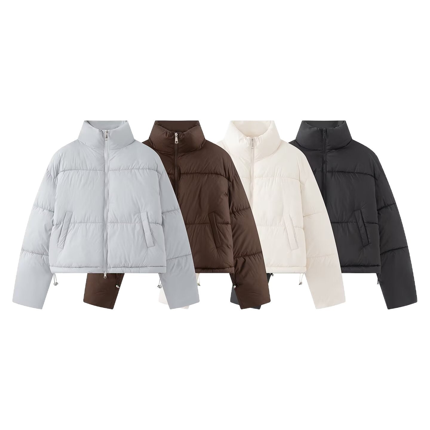 Women’s short jacket in oversized boxy puffer style with high stand-up collar Chichicherry