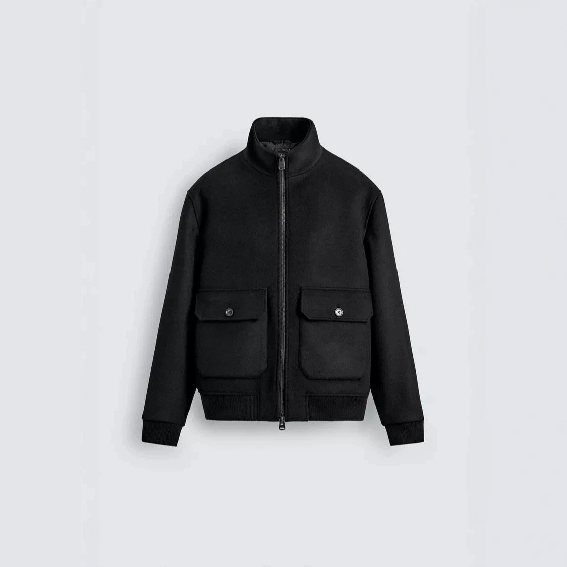 Men's short wool bomber jacket with high stand-up collar and patch flap pockets Chichicherry