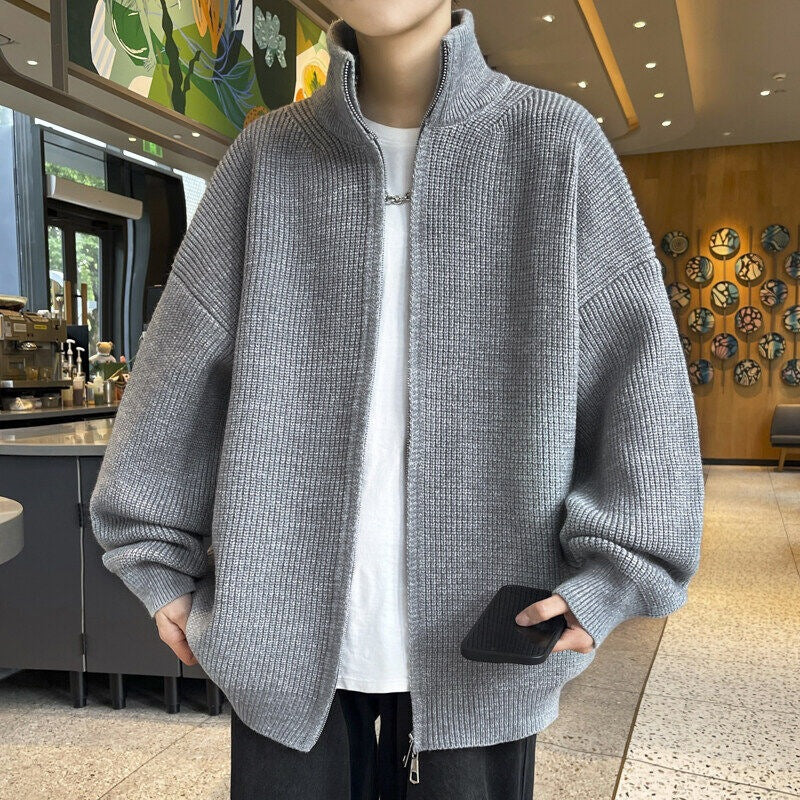 Unisex Oversized Strick-Zipjacke mit Stehkragen und Rippbündchen Chichicherry