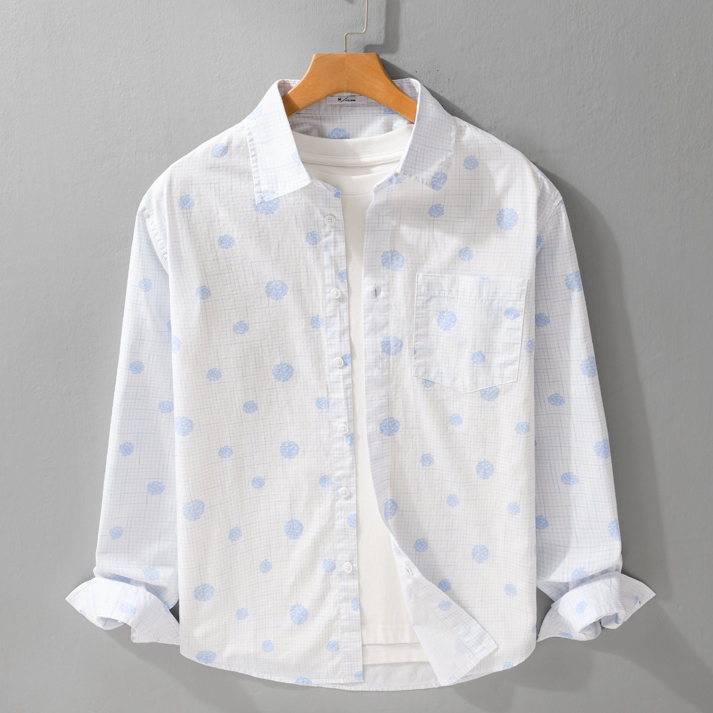 Men's lightweight long sleeve overshirt in shirt jacket style with fine check pattern and floral all-over Chichicherry