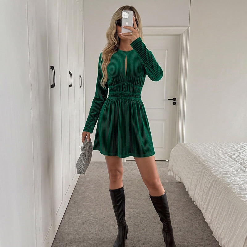 Women's velvet mini dress with gathered waist fit and slit detail Chichicherry