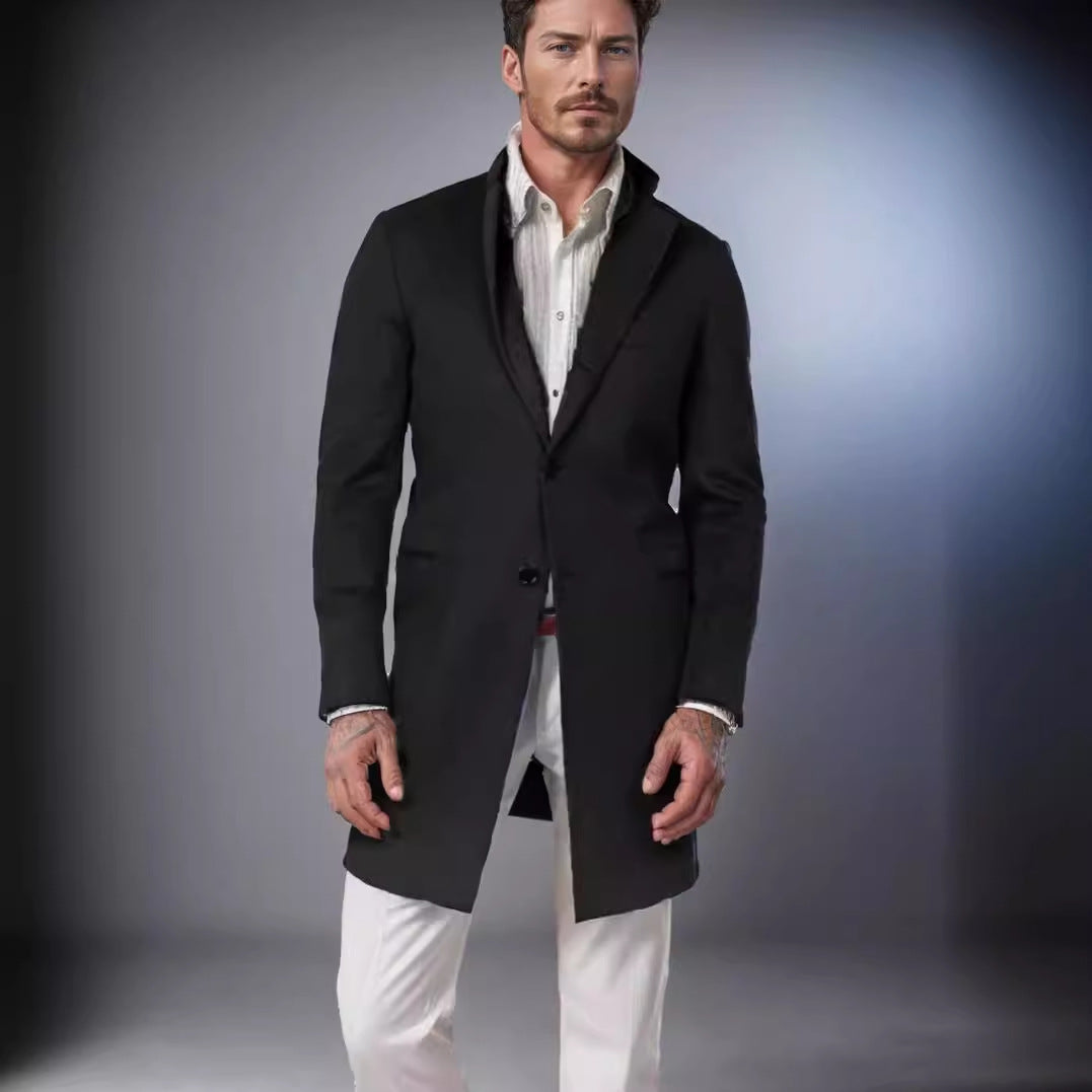 Men's Long Cut Single-Breasted Coat with Slim Silhouette Chichicherry