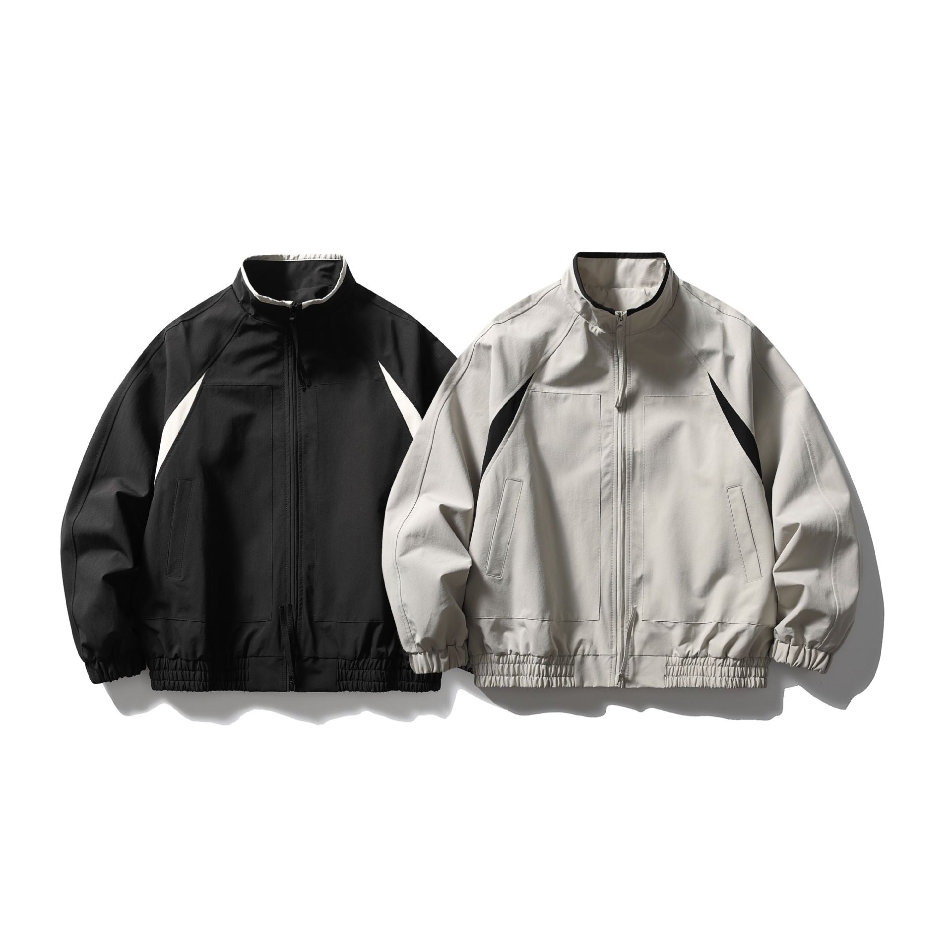 Men's Oversized Bomber Jacket with Stand Collar, Raglan Sleeves, and Elastic Hem Chichicherry