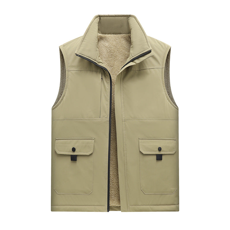 Men's Insulated Outdoor Utility Vest with Teddy Lining and Front Flap Pockets Chichicherry