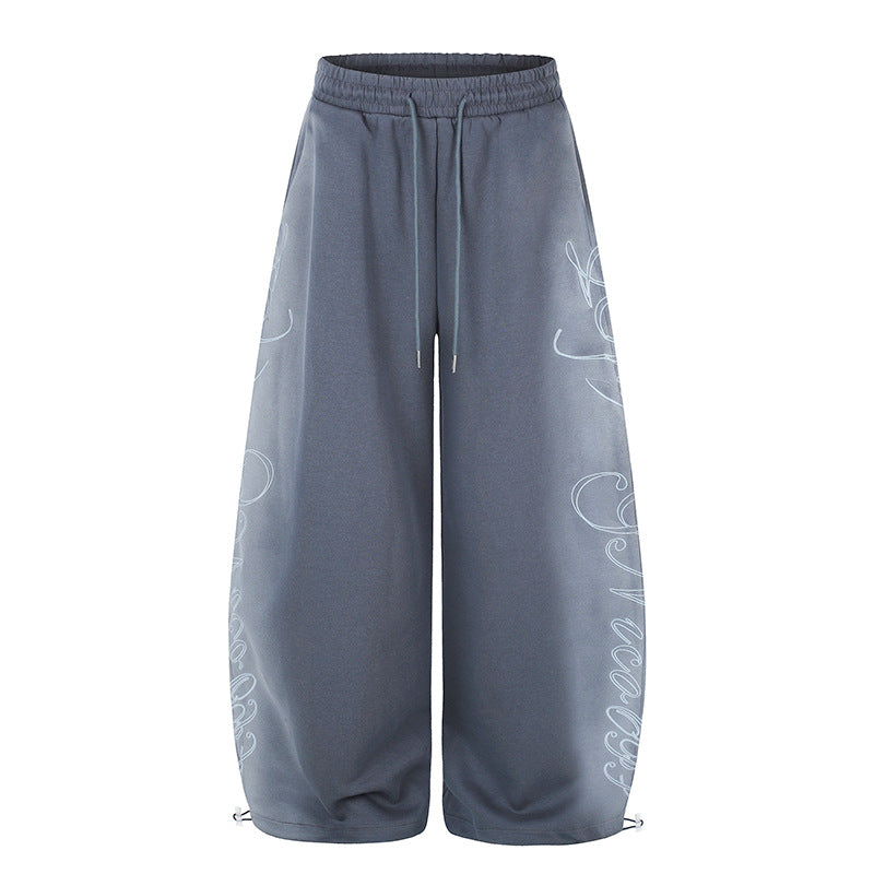 Women's Extra Wide Palazzo Sweatpants with Drawstring Waistband, Adjustable Hem, and Side Script Print Chichicherry