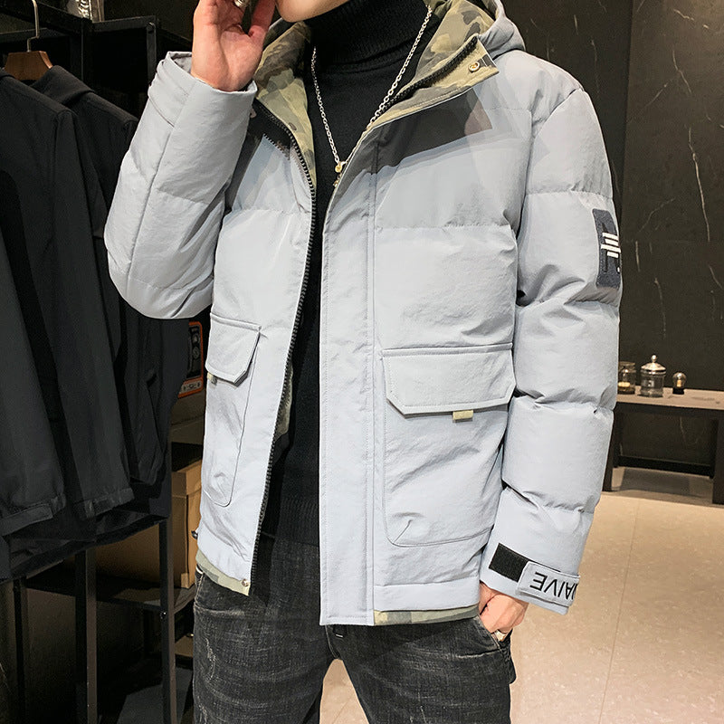 Men's quilted hooded jacket with flap pockets and adjustable Velcro cuffs Chichicherry