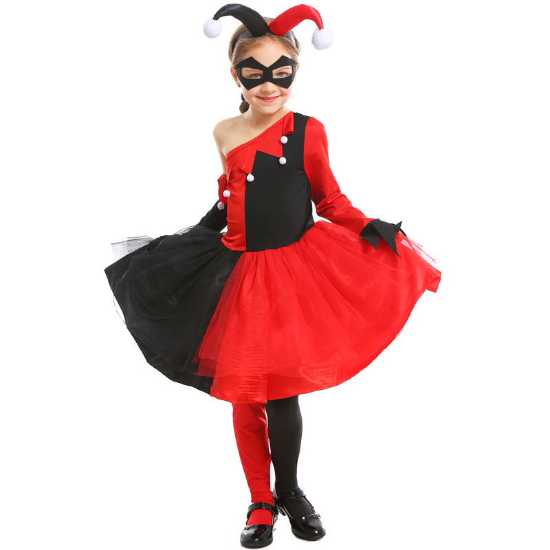 Girl Joker Costume with Tulle Skirt and Masked Accessories Chichicherry