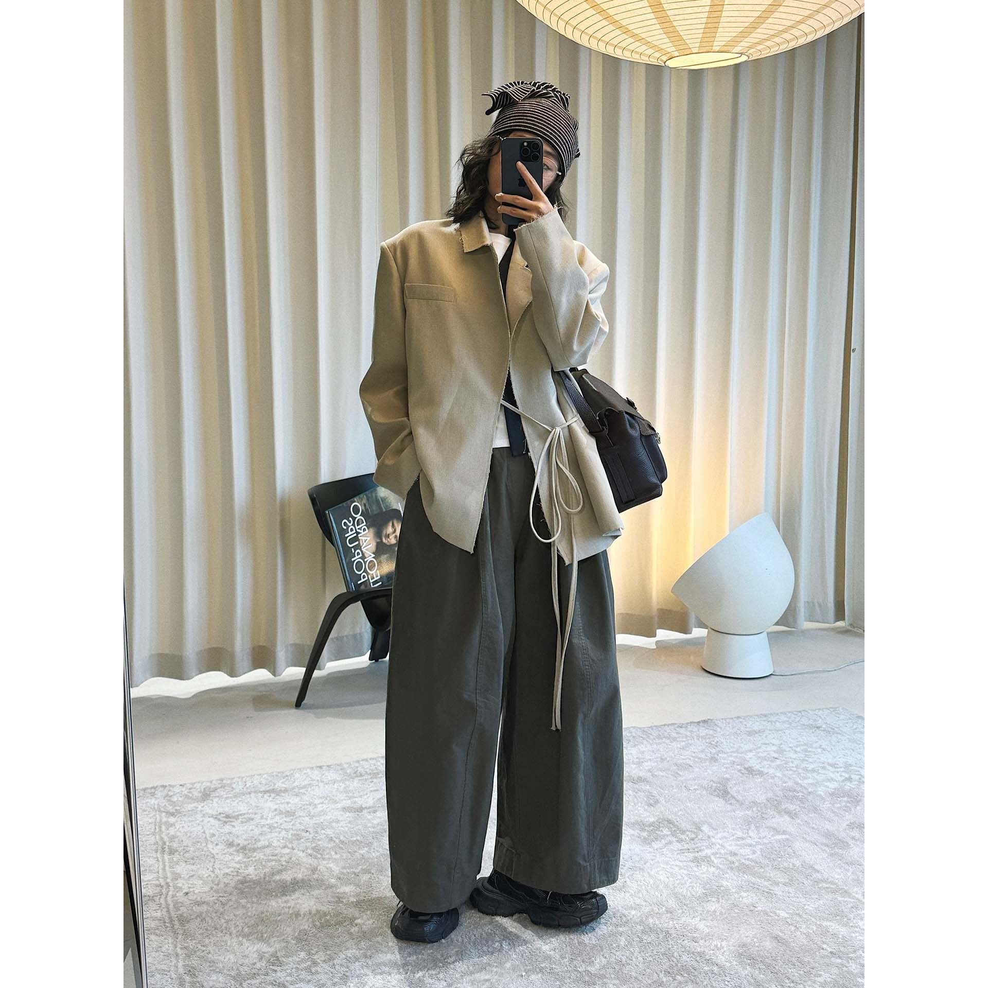 Women's Asymmetrical Wrap Blazer with Tie Belt and Raw Edges Chichicherry