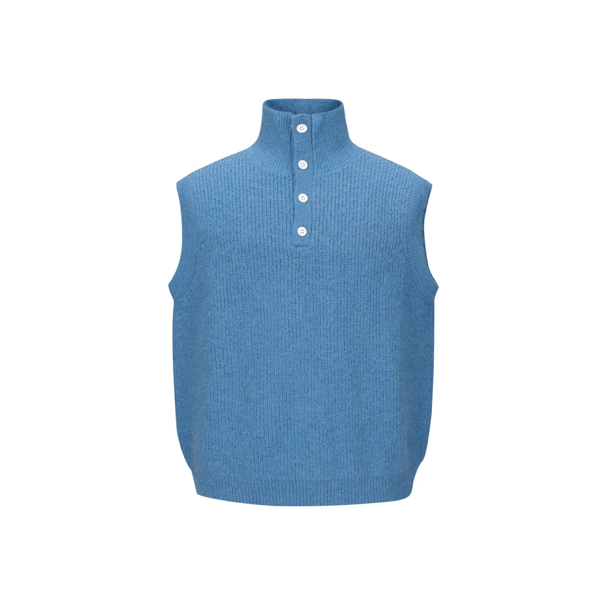 Unisex Chunky Knit Vest with Polo Collar and Half Button Placket Chichicherry
