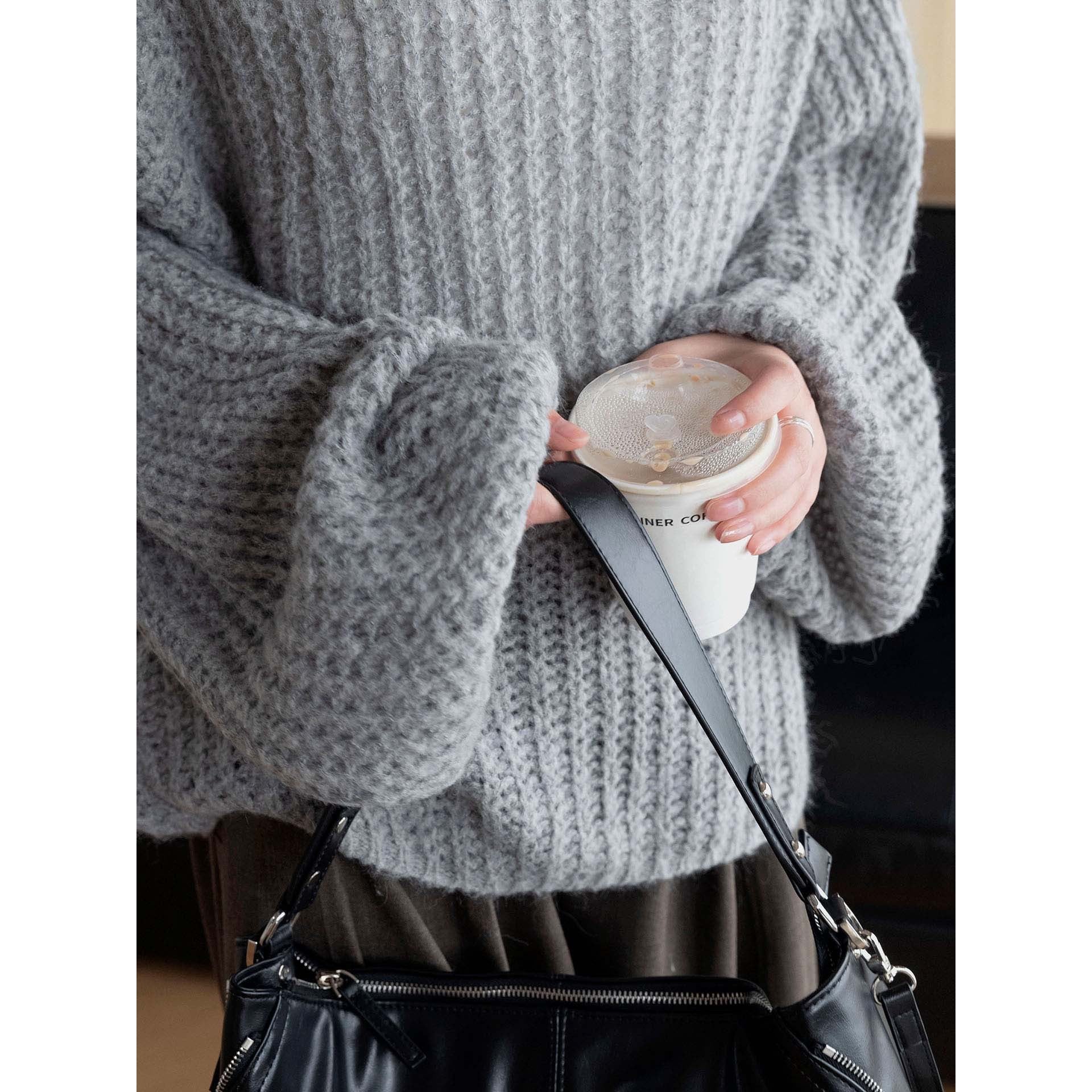 Women Oversize Chunky Knit Sweater with Boat Neck and Cozy Mohair Look Chichicherry