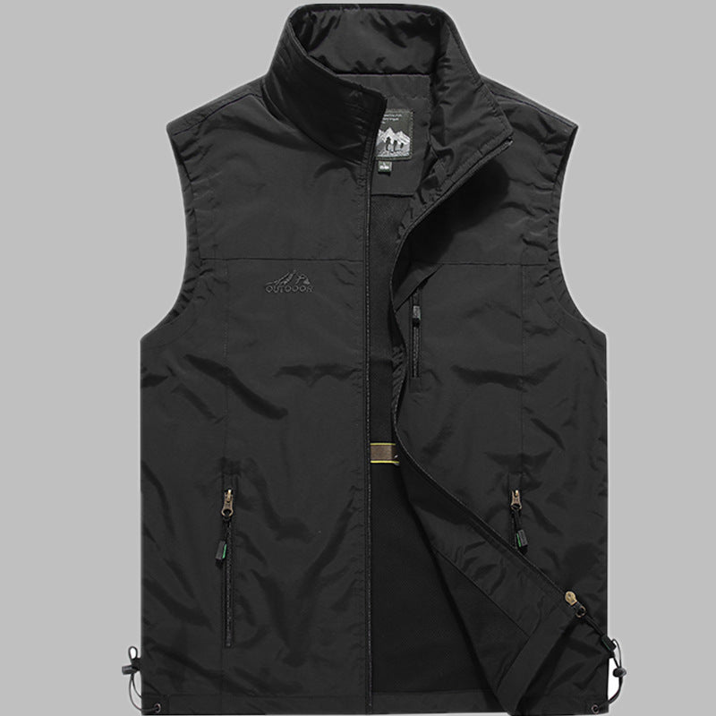 Men's Outdoor Utility Vest with Mesh Lining and Zipper Pockets Chichicherry