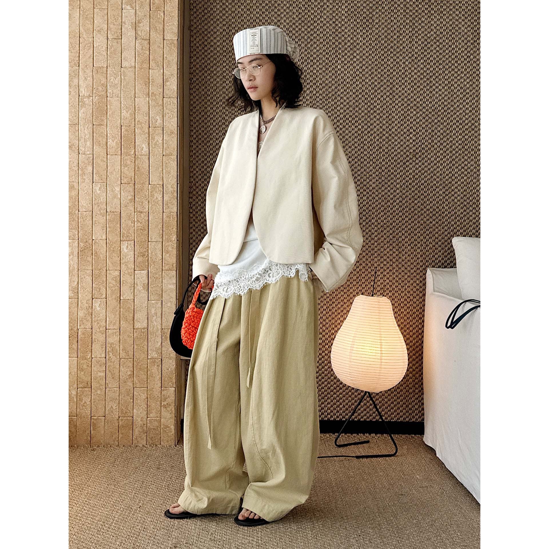 Women's Wide High-Waist Linen-Look Culotte Pants with Drawstring and Flowing Silhouette Chichicherry