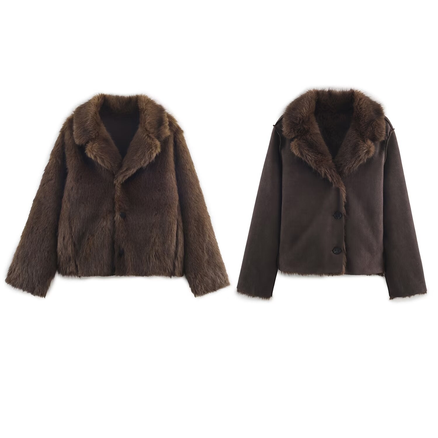 Women's Reversible Short Jacket with Faux Fur Trim and Suede Look Chichicherry
