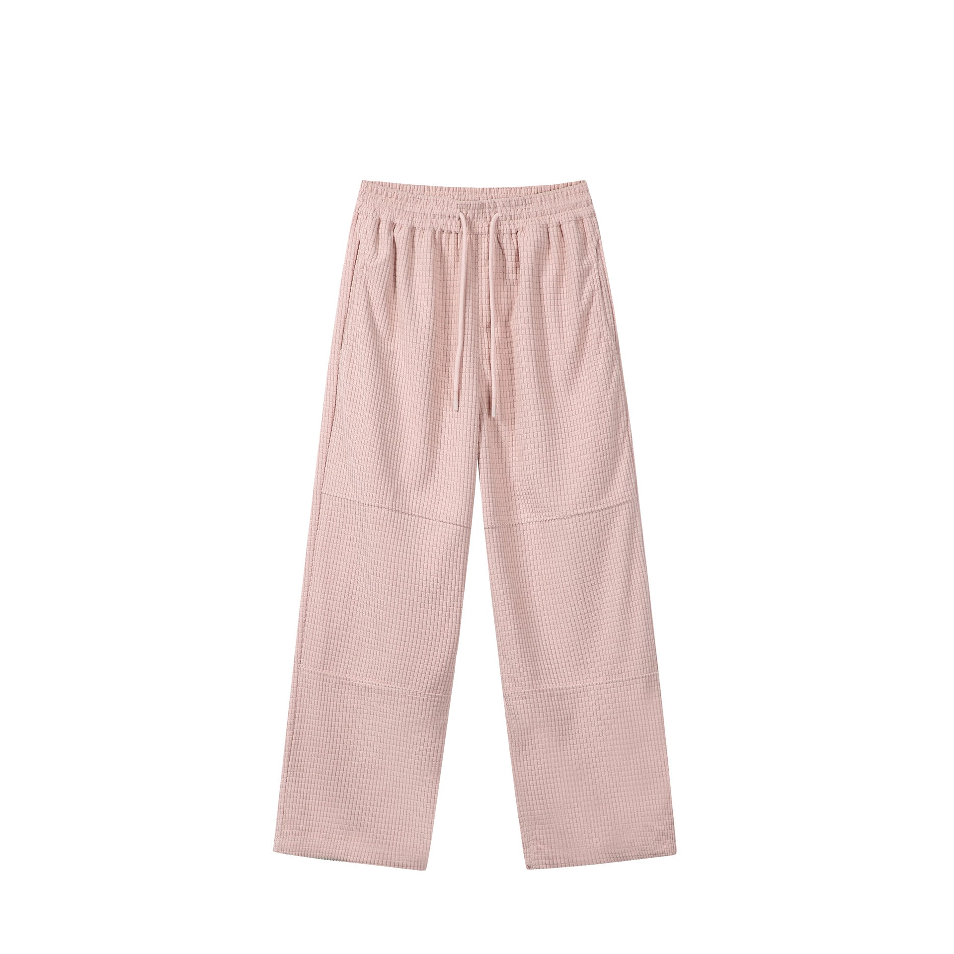 Ladies waffle knit lounge pants with wide leg, elastic waistband and drawstring